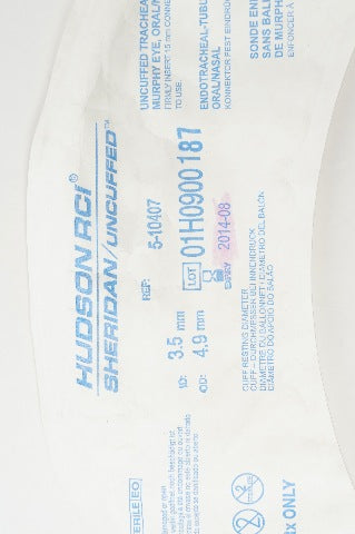 Teleflex 5-10407 Hudson RCI Uncuffed Tracheal Tube, 15mm, 3.5mm ID x 4.9mm OD(x)